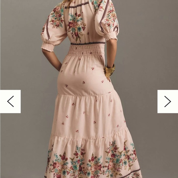 Anthropologie Pink Floral Maxi Dress Puff Sleeve - Picture 2 of 7